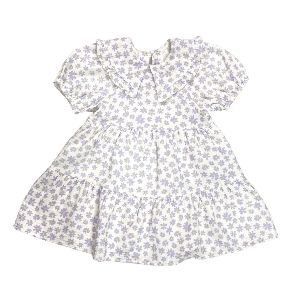 ZARA Floral Daisy Print Dress in White with Purple 2-3 Years New with Tags